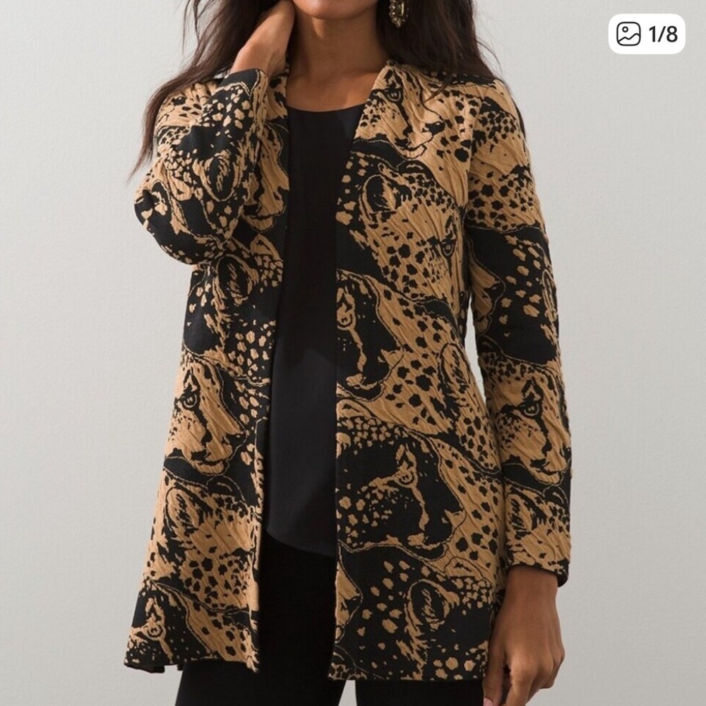 Chicos Novelty Print Cheetah Longline Open Front Cardigan size Small